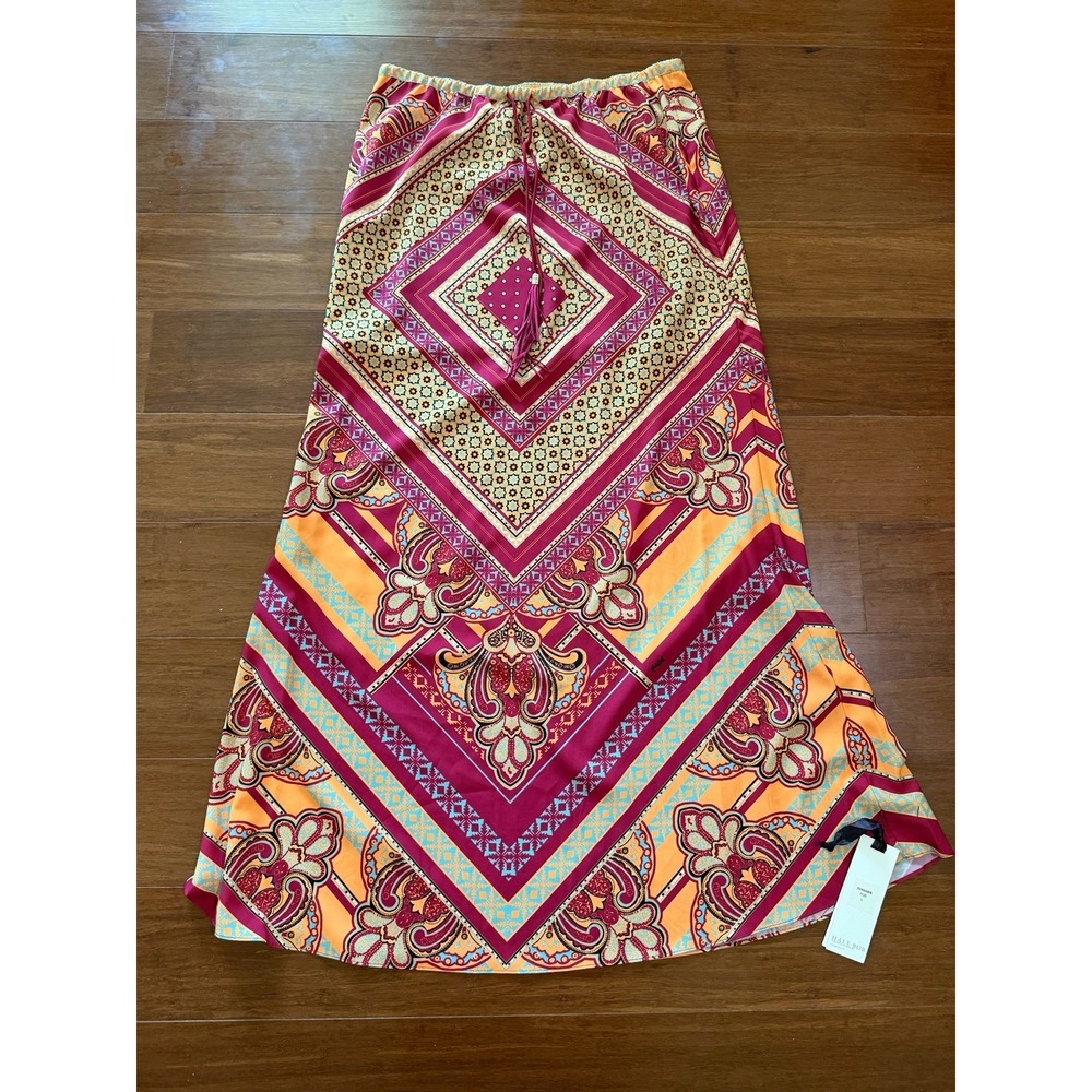 NWT Hale Bob Skirt Womens Large Orange Pink Boho Geometric Paisley Maxi